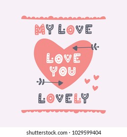 Cute hand drawn vector lettering for postcards and greeting cards. Colorful decorative love words collection. Romantic letters for prints and design
