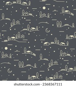 Cute hand drawn vector seamless pattern with houses