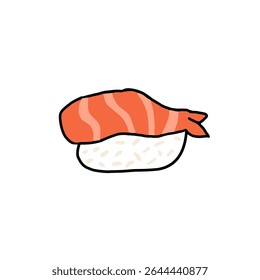 Um bonito vetor desenhado à mão de camarão nigiri sushi. Perfeito para designs de cardápios japoneses, adesivos de comida ou projetos com temática de culinária asiática.