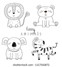 Cute hand drawn vector sketch of a cute Animals. Vector Illustration