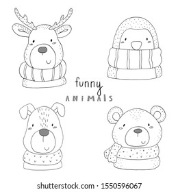 Cute hand drawn with vector sketch of a Animals. Vector Illustration