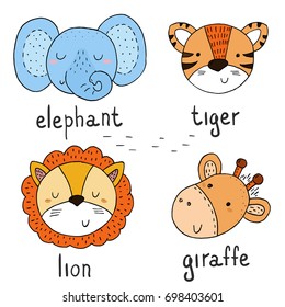 Cute hand drawn with vector sketch of a Animals. Vector Illustration.