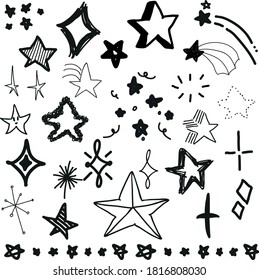 cute hand drawn vector stars doodle lines scribble drawing glitters shining shooting stars isolated 