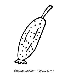 Cute hand drawn vegetable - cucumber. Doodle vector illustration for vegetable blanks, cooking recipes and kitchen design.