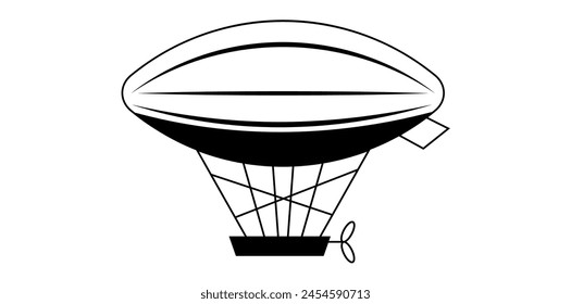 Cute Hand Drawn Vintage Airship Vector Illustration.