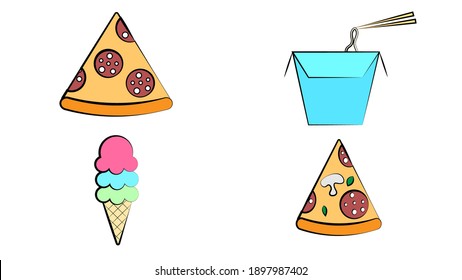 Cute hand drawn vintage craft doodle fast food street food seamless pattern for food package or restaurant menu. Sandwich, Wok, Pizza, Hotdog, sauces, noodle, tacos and other food