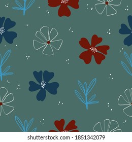 Cute hand drawn vintage floral surface pattern seamless background 