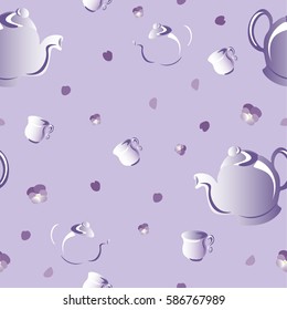 Cute hand drawn vintage teapots. Seamless vector pattern.