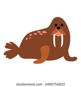 Cute hand drawn walrus. White background, isolate.