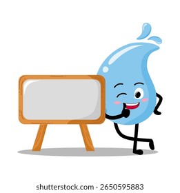 Cute Hand Drawn Water Drop Leaning To A sign Board