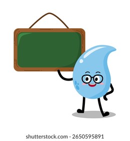Cute Hand Drawn Water Drop Explaining In Front Of Green Board
