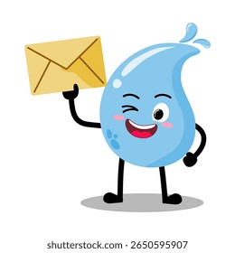 Cute Hand Drawn Water Drop Holding An Envelope