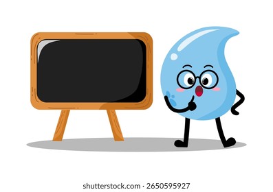 Cute Hand Drawn Water Drop Teacher Explaining Using Blackboard
