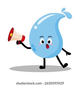 Cute Hand Drawn Water Drop Speaking Using Megaphone Bravely