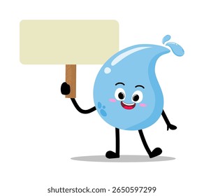 Cute Hand Drawn Water Drop Holding Blank Sign