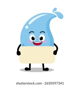 Cute Hand Drawn Water Drop Holding White Blank Poster At The Front