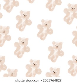 Lindo dibujado a mano acuarela beige ositos de peluche sin patrón para la materia textil o día de San Valentín Vector de impresión para el papel de embalaje