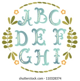 Cute hand drawn watercolor-like font. Vector letters set A-I