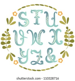 Cute hand drawn watercolor-like font. Vector letters set S-Z