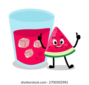Cute Hand Drawn Watermelon Posing With A Glass of Juice