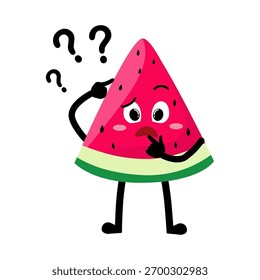 Nette handgezeichnete Wassermelone Fragen und Denken