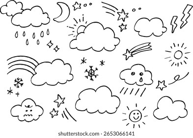 Cute Hand Drawn Weather and Cloud Icon Set for Kids
