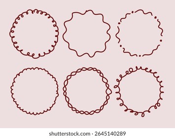 Cute Hand Drawn Whimsical Circle Frames Set Vector Design