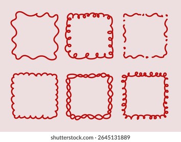 Cute Hand Drawn Whimsical Square Frames Set Vector Design