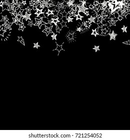 Cute hand drawn white doodle stars on black background. Vector illustration for print, textile, paper
