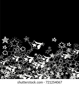 Cute hand drawn white doodle stars on black background. Vector illustration for print, textile, paper