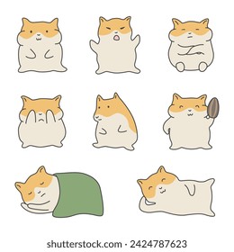 Cute Hand Drawn White and Orange Hamster Vector Illustration