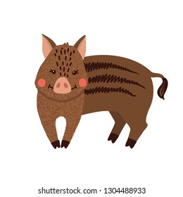 Cute hand drawn wild boar isolated on white background. Forest animal. Vector illustration.