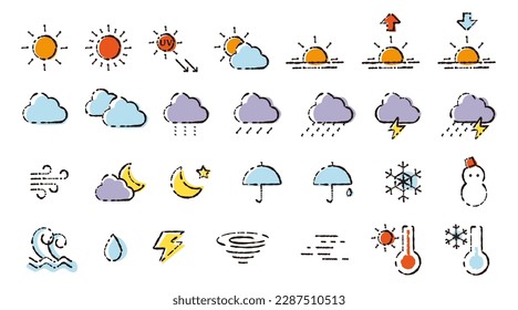 Cute hand drawn wind weather icon set.
Easy-to-use vector material.
There are other variations as well.