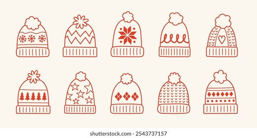 Lindo sombrero de invierno dibujado a mano. Navidades Elementos. Ilustración vectorial
