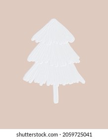 Unas vacaciones de invierno de manos cortas 
 vectorial Ilustración de árbol de Navidad blanco estilo chillón aislado en un fondo beige. Impresión de estilo de pintura de Oli con árbol de pino nevado ideal para el arte de pared, tarjeta.