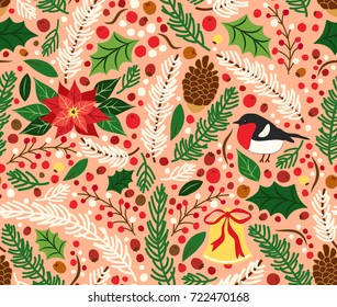 Cute hand drawn winter holidays seamless pattern