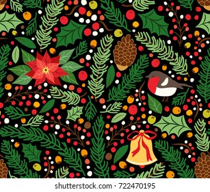 Cute hand drawn winter holidays seamless pattern