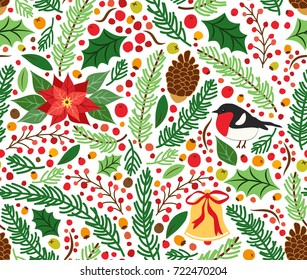 Cute hand drawn winter holidays seamless pattern