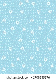 Cute Hand Drawn Winter Vector Pattern with White Snowflakes Isolated on a Light Blue Background. Snowy Backdrop. Infantile Style Abstract Snowfall Vector Print Ideal for Fabric, Textile, Decoration.