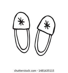 Cute hand drawn winter warm Slippers. Doodle vector illustration for greeting cards, posters, stickers and seasonal design.  Isolated on white background