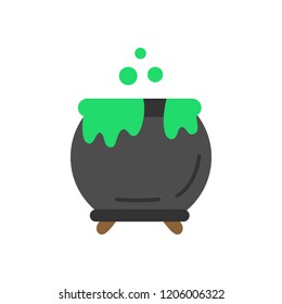 Cute hand drawn witch pot vector illustration. Halloween, wizard pot with green potion and bubbles, isolated.