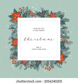 Cute hand drawn and written Christmas design, lovely floral elements, poinsettia, holly berry and branches, great for invitations, banners, wallpapers, cover images - vector design