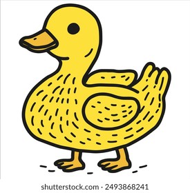 Cute hand drawn yellow Duck in Outline Retro Cartoon Flat style isolated on a white background. Sketch, minimalistic yellow duck illustration. vector art