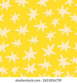 Cute hand drawn yellow star doodle. Seamless pattern