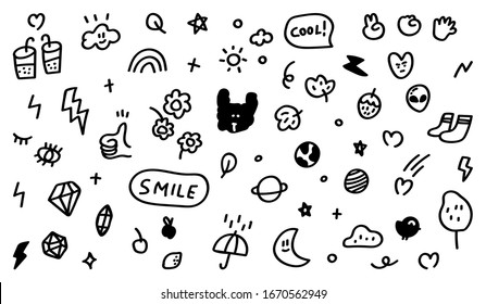 Cute hand drown doodle set, Vector doodle for kids and design element for prints, cards, invitation, flyer and poster.