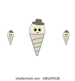 Cute hand drown ice cream cone element. Vector ice cream horn symbols isolated on white backdrop.  Waffle dessert icon ornament in pink, beige and gray colors for fashion cloth print.