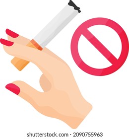 Cuto de agujeros de mano con el concepto de frenado de señalización, no se permite fumar en espacios públicos Color del vector Diseño Icono, Sin símbolo del día del tabaco, Signo de dejar de fumar, Cigarrillo o material de fumadores Ilustración