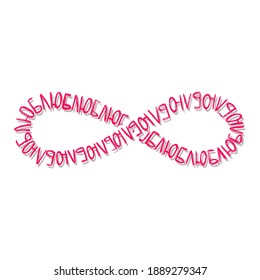 Cute hand lettering Love Endlessly on Russian with shadow on isolated background. Valentine's Day greeting design. Vector isolated illustration.
