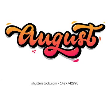 cute hand lettering quote 'August' on white background. Good for posters, prints, stickers, banners, sales, cards design ideas. EPS 10