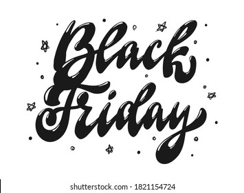 cute hand lettering quote 'Black Friday' decorate with graphic elements on white background for posters, prints, cards, signs, stickers, banners, logos, etc. EPS 10 